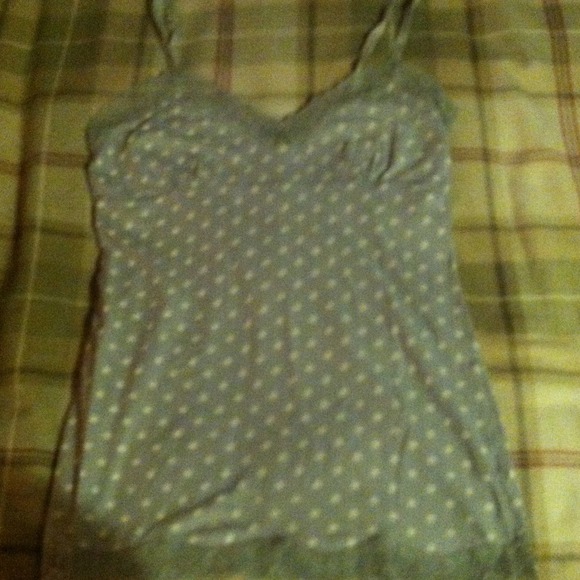 Gray and white poka dot cami tank top.