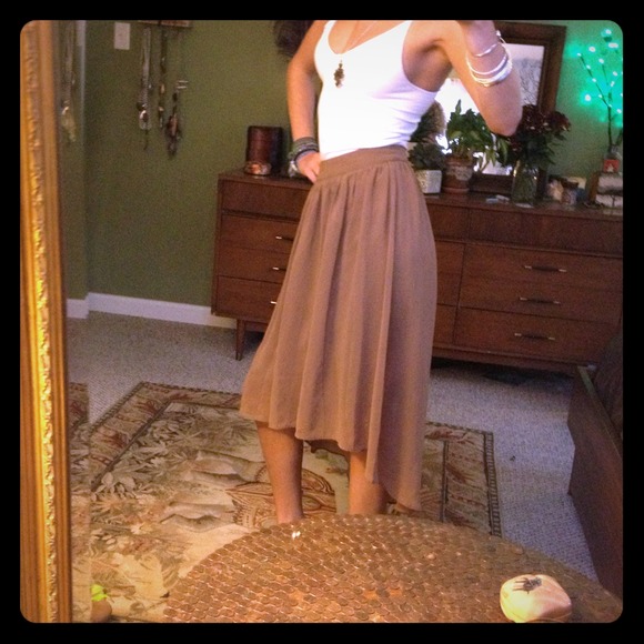 Low to high brown skirt and striped dress