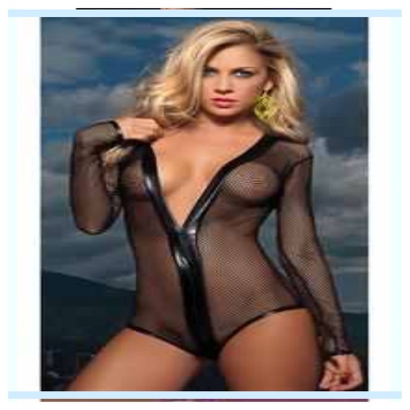 Black fish net one piece body suit