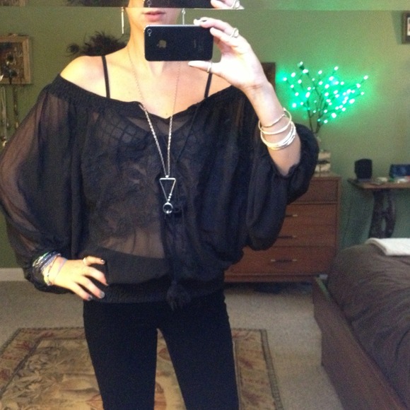 Slouchy shear black embroidered shirt