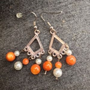 Pearl and orange earrings