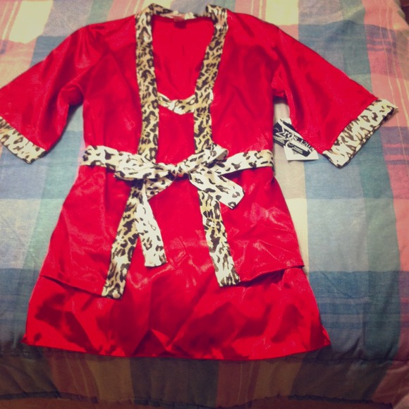 ⭐Traded⭐ Red/Cheetah silk tank dress with robe.
