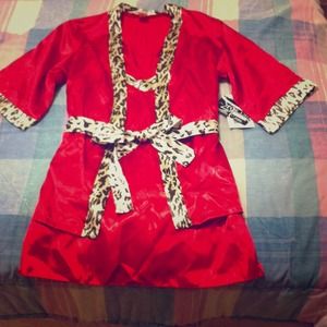 ⭐Traded⭐ Red/Cheetah silk tank dress with robe.