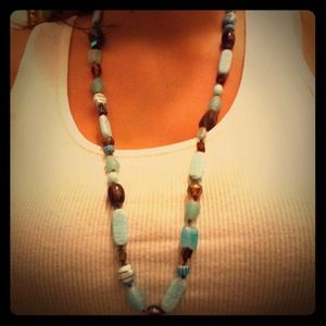 Boho TGC Light Blue and Brown Beaded Necklace