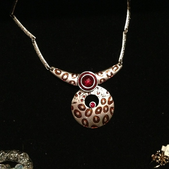 Silver with red rhinestone