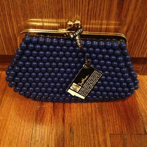 Royal blue and gold leather clutch