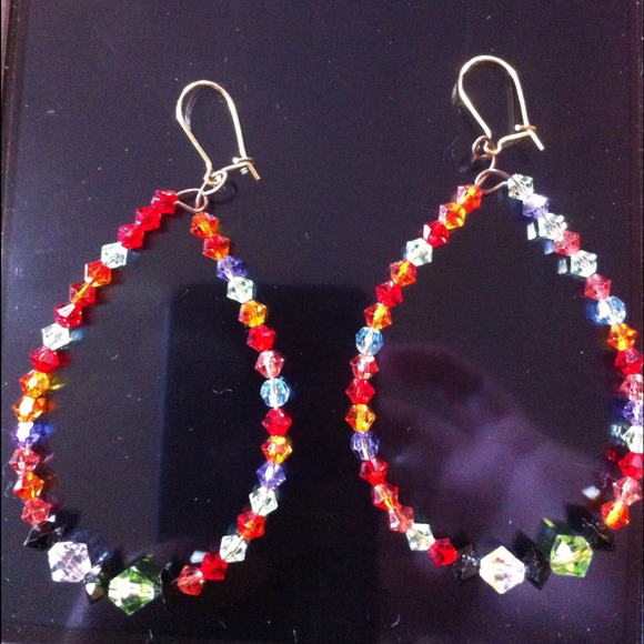 Multicolor Swarovski crystal large hoops
