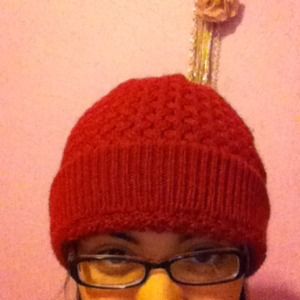 Ruby red Bennie. Knitted