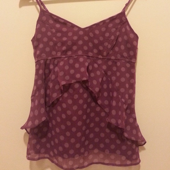 Light purple polka dot ruffle tank top.