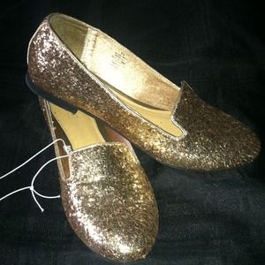 Metallic gold glitter flat loafers