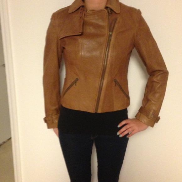 REDUCED TO SELL! 100% Tan leather jacket size S