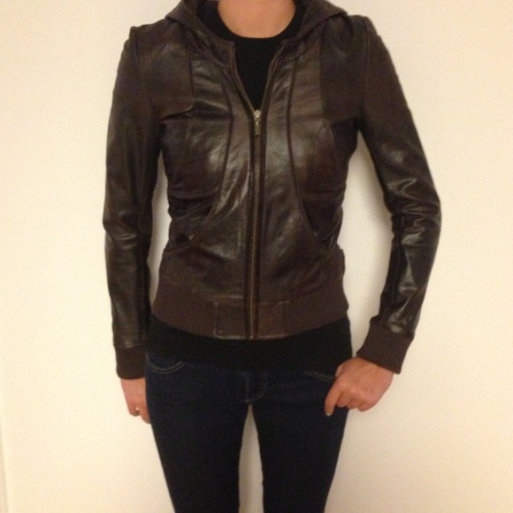 REDUCED Asos 100% leather aviator hooded jacket