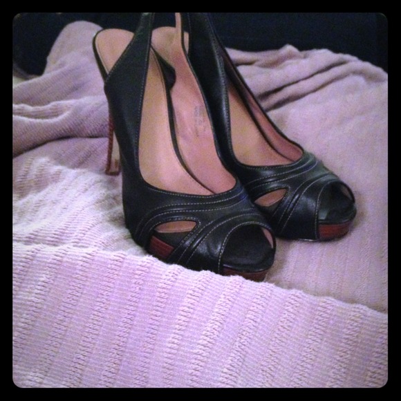 Calvin Klein black slingback pump with wooden heel