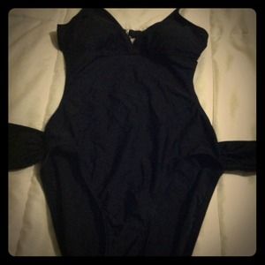 Open back one piece black swim suit