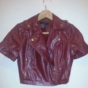 Burgundy pleather jacket.