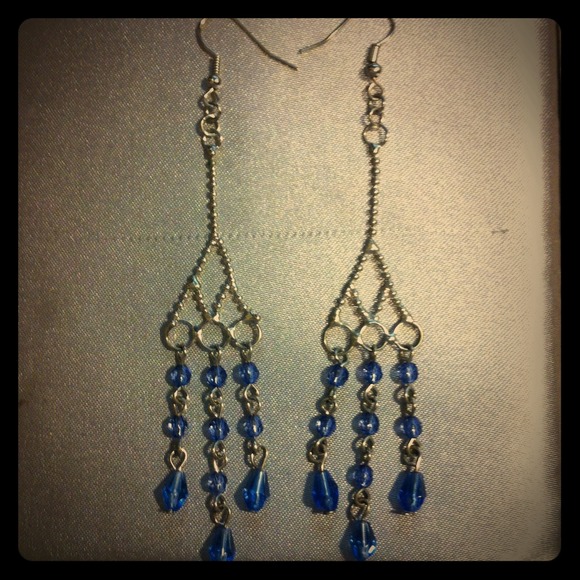 Boho Blue Silver Chandelier Earrings