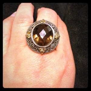Large Smokey Quartz and Citrine set in Ster Silver