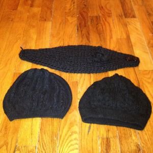 Black knitted hats and head wraps