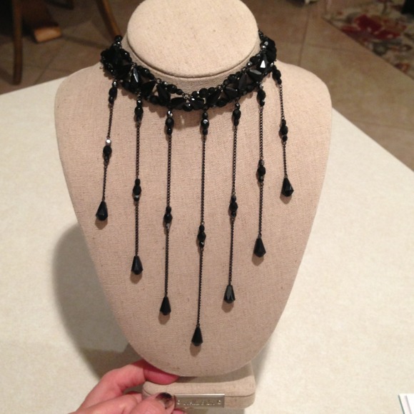 Black Glass Beaded Choker Necklace!