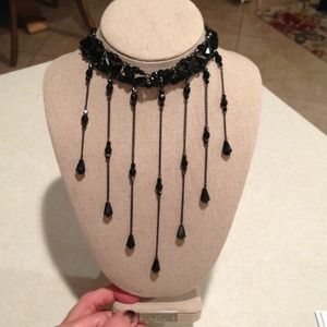 Black Glass Beaded Choker Necklace!