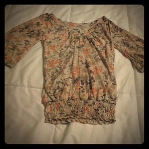 Tan with pink and brown floral print top