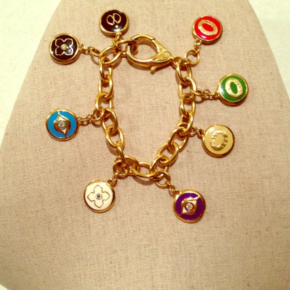 Gold Enamel Charm i.d Bracelet with Rhinestones 💎