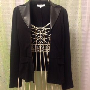 Black cotton jacket with zipper,faux leather