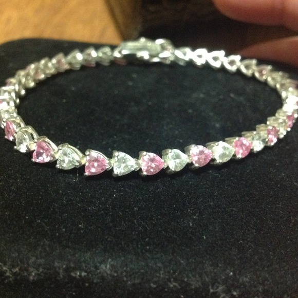Pink and white CZ heart line bracelet