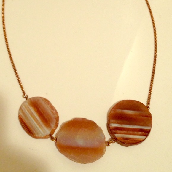 Three Agate Stone Brown Necklace