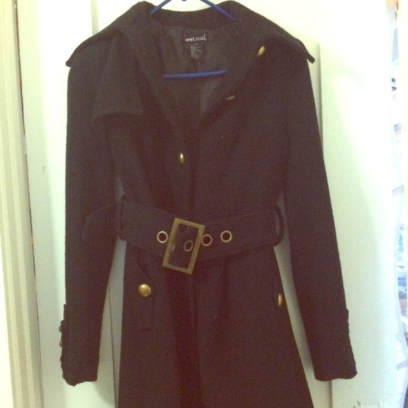 Elegant long black  trench coat - Picture 1 of 3