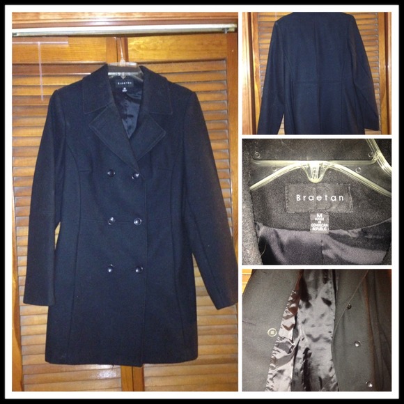 Braetan black wool double breasted peacoat sz Med
