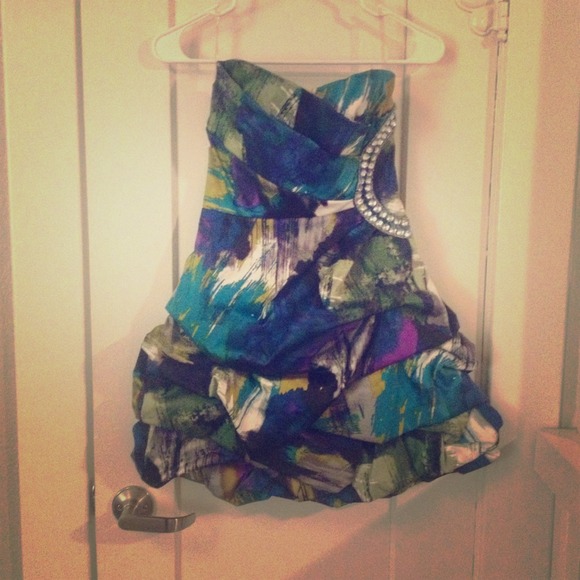 Artistic strapless cocktail dress