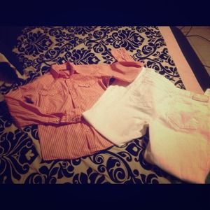 Ralph Lauren long sleeve orange and white button ^