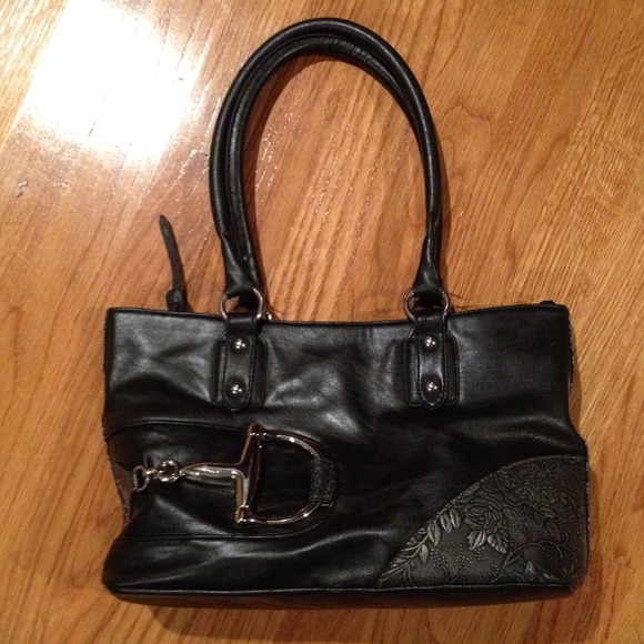 SOLD! Black synthetic leather purse.