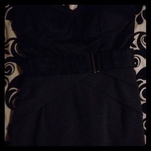 Strapless grey and black belted dress