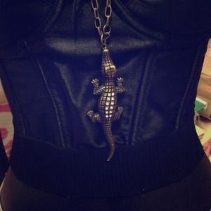 Large Bronze Alligator Pendent- Statement Necklace