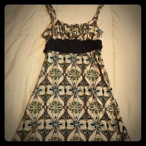 Brown, blue and green floral print dress