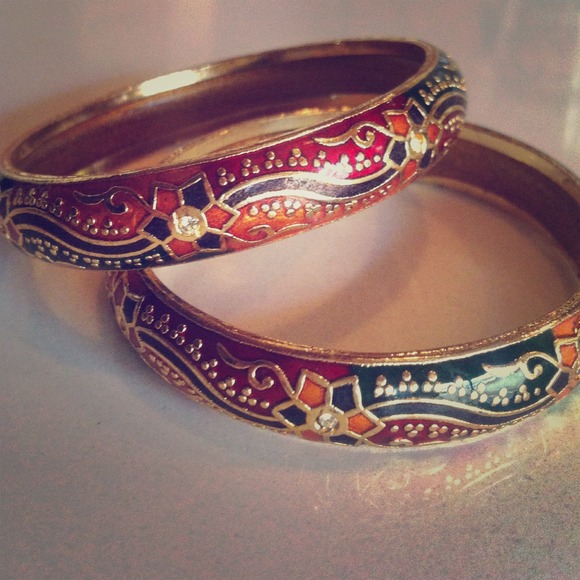 Two enameled boho/hippie bracelets from India