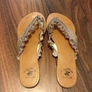 Gold shimmer flip flops