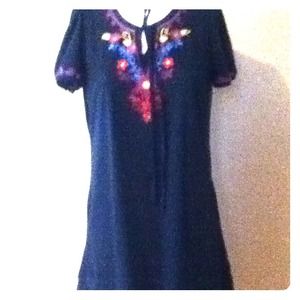 Spring dress. Sz. M black with multi color