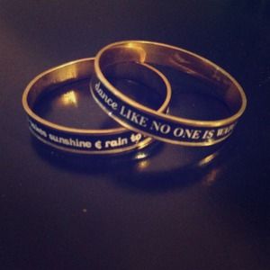 ❗SOLD❗Gold and black quote bangles! Two in set!