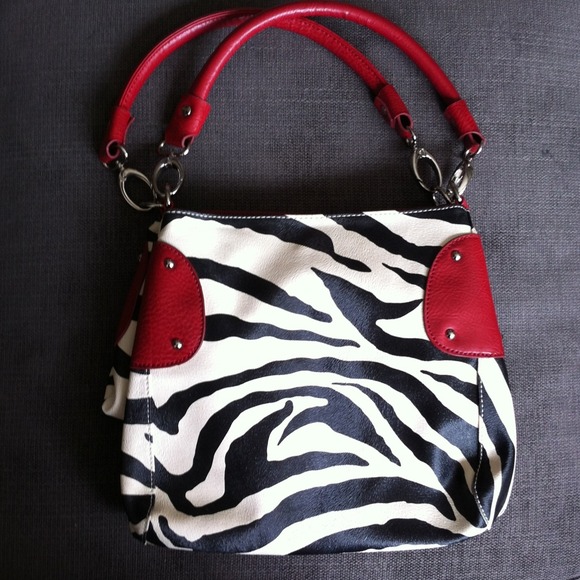 Zebra print with red accent double handle bag