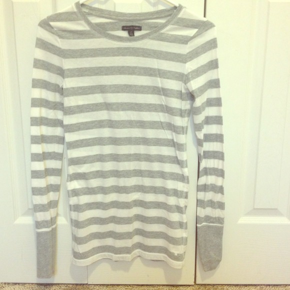 Grey and white striped long sleeve shirt