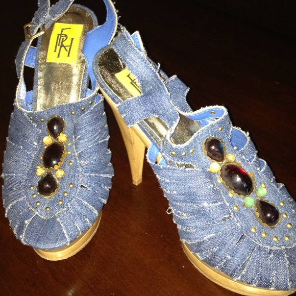 Brand new jean embellished heels!