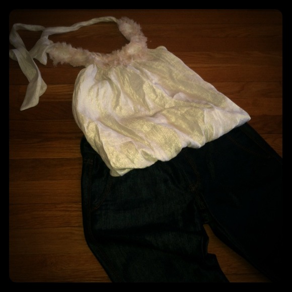 Cream Halter Top with flower detail