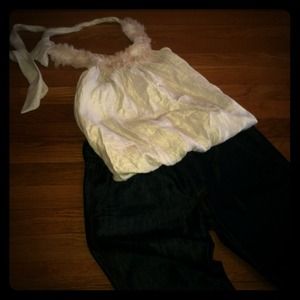 Cream Halter Top with flower detail