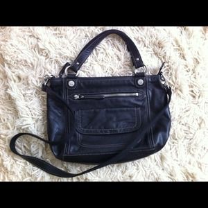 Fossil black leather shoulder satchel