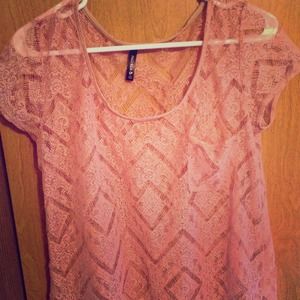 Full Tilt pink lace pocket front t-shirt