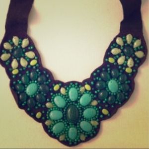 Stella and Dot beaded brown suede necklace.