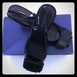 Black Peep Toe Heels with Heel Strap!